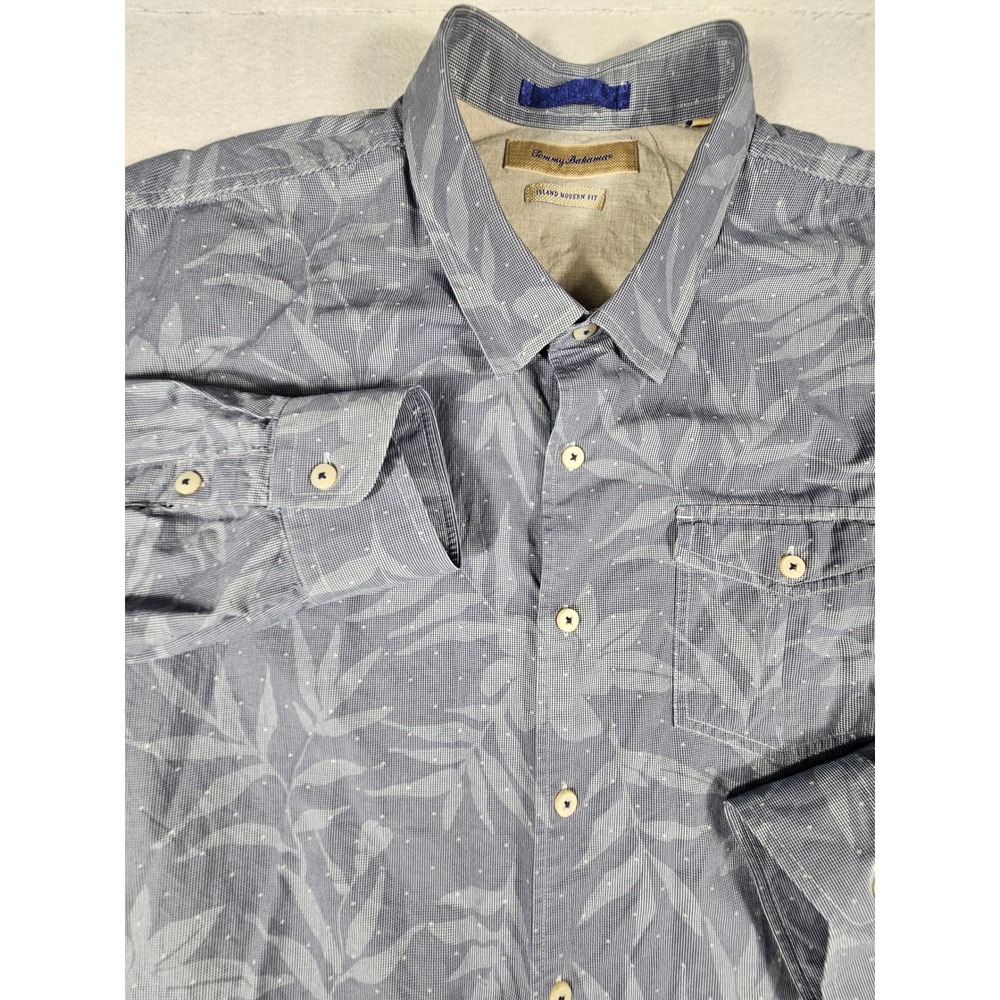 Tommy Bahama Island Modern Fit Blue Silk Blend Palm Print Shirt XXL T36859